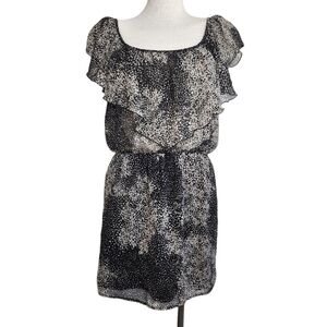 Mimi Chica Sheer Cap Sleeve Round Neckline Black & Gray Women's Dress Size S